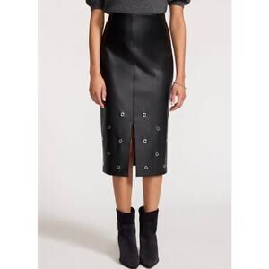 Brochu Walker Rai Vegan Faux Leather Onyx Studded Black Midi Skirt XS Edgy